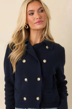 Women's Well Kept Secrets Navy Knit Cotton Double Breasted Cardigan | 100% Cotton 5