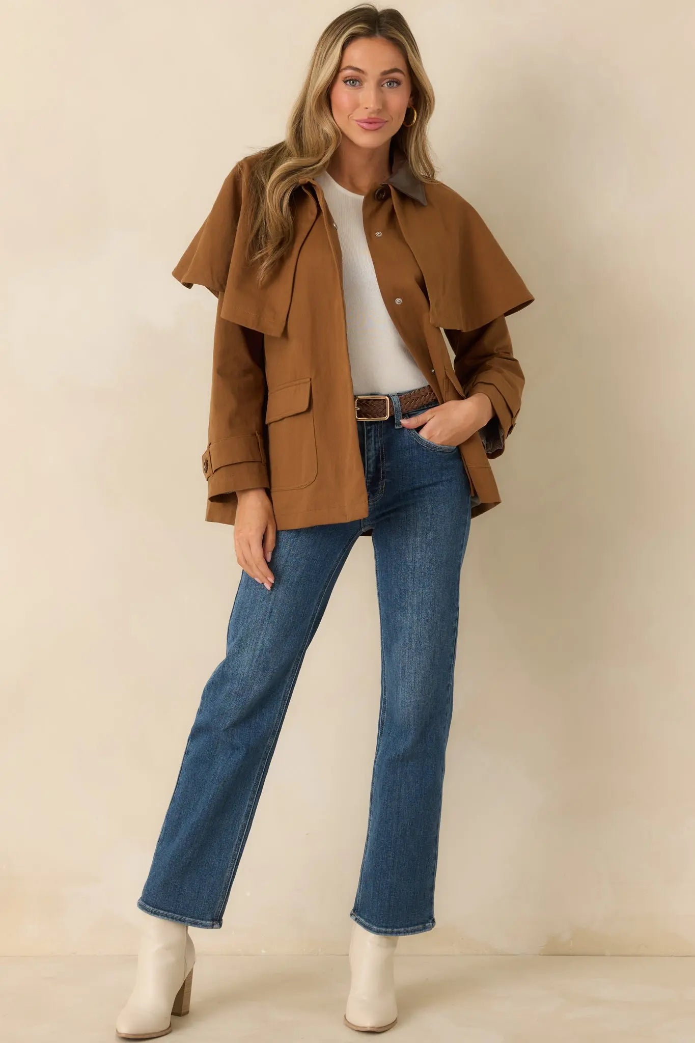 Women's Well Traveled Ways Brown Cotton Cape Back Utility Jacket | 100% Cotton 0