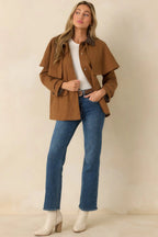 Women's Well Traveled Ways Brown Cotton Cape Back Utility Jacket | 100% Cotton 3
