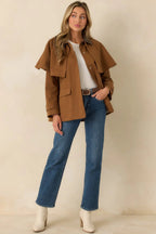 Women's Well Traveled Ways Brown Cotton Cape Back Utility Jacket | 100% Cotton 4