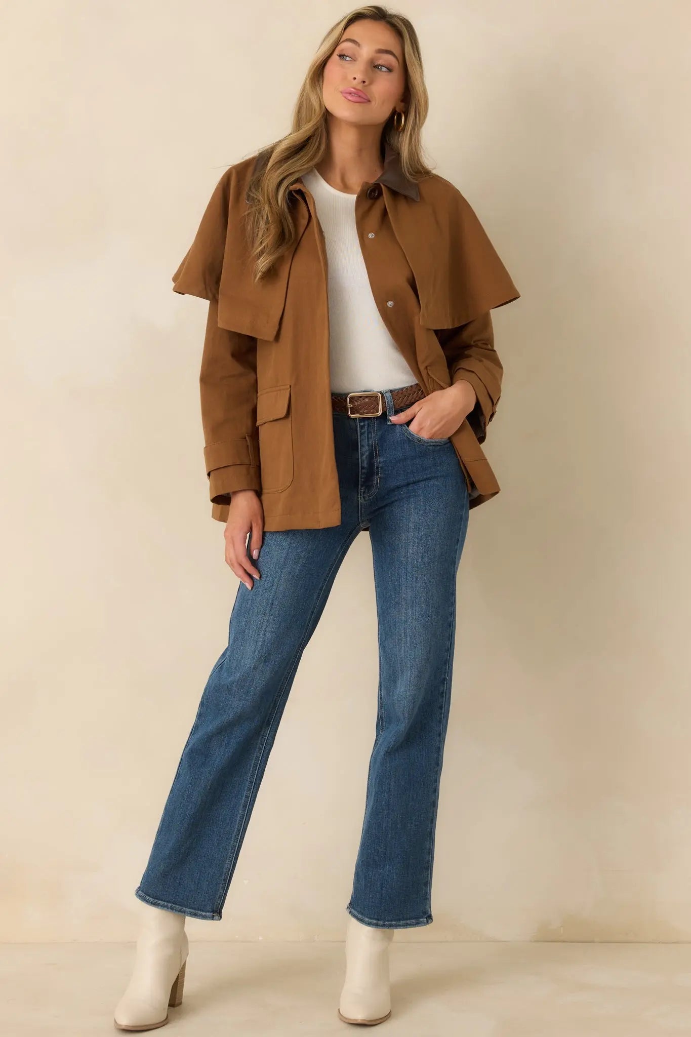 Women's Well Traveled Ways Brown Cotton Cape Back Utility Jacket | 100% Cotton 5