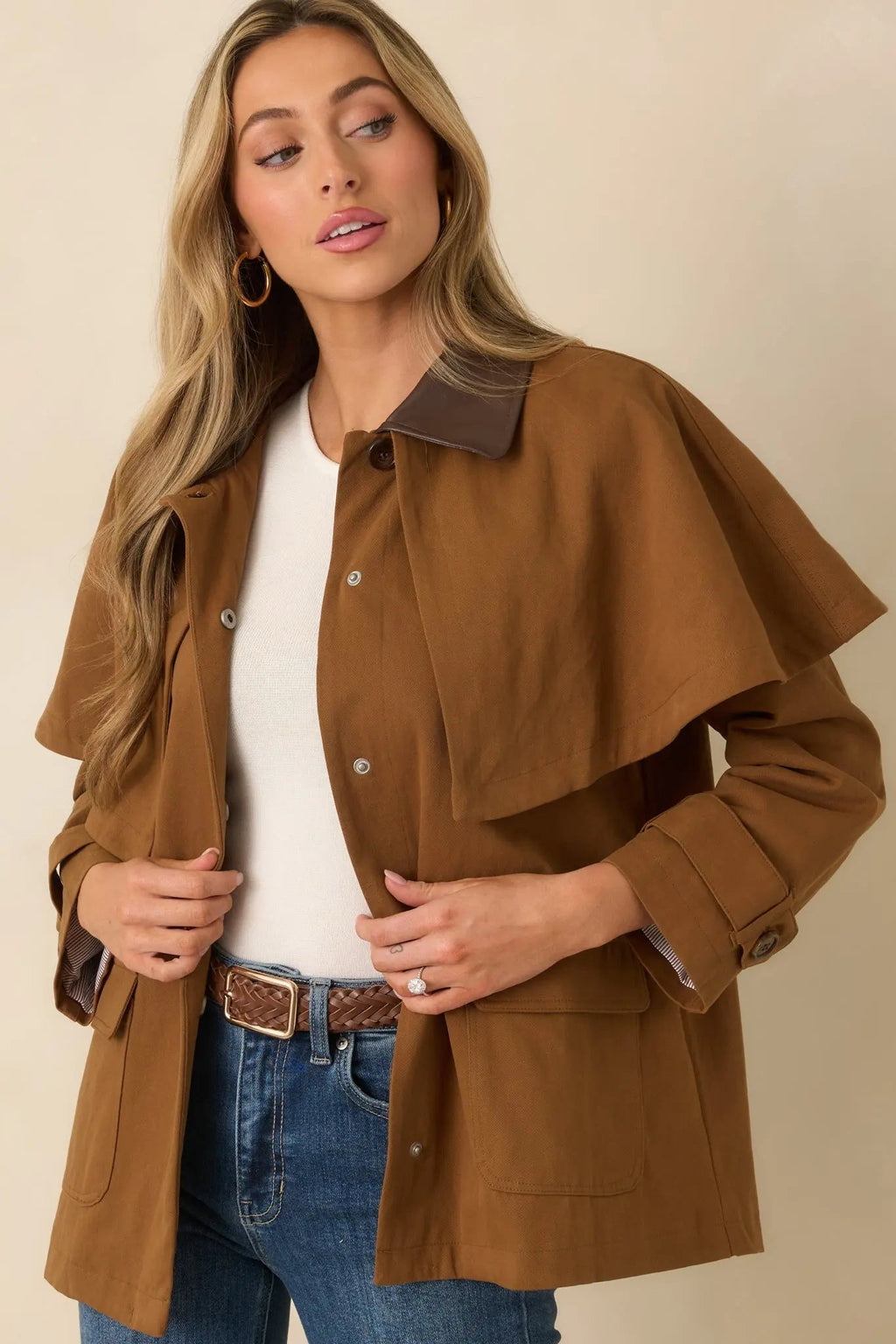 Women's Well Traveled Ways Brown Cotton Cape Back Utility Jacket | 100% Cotton 6