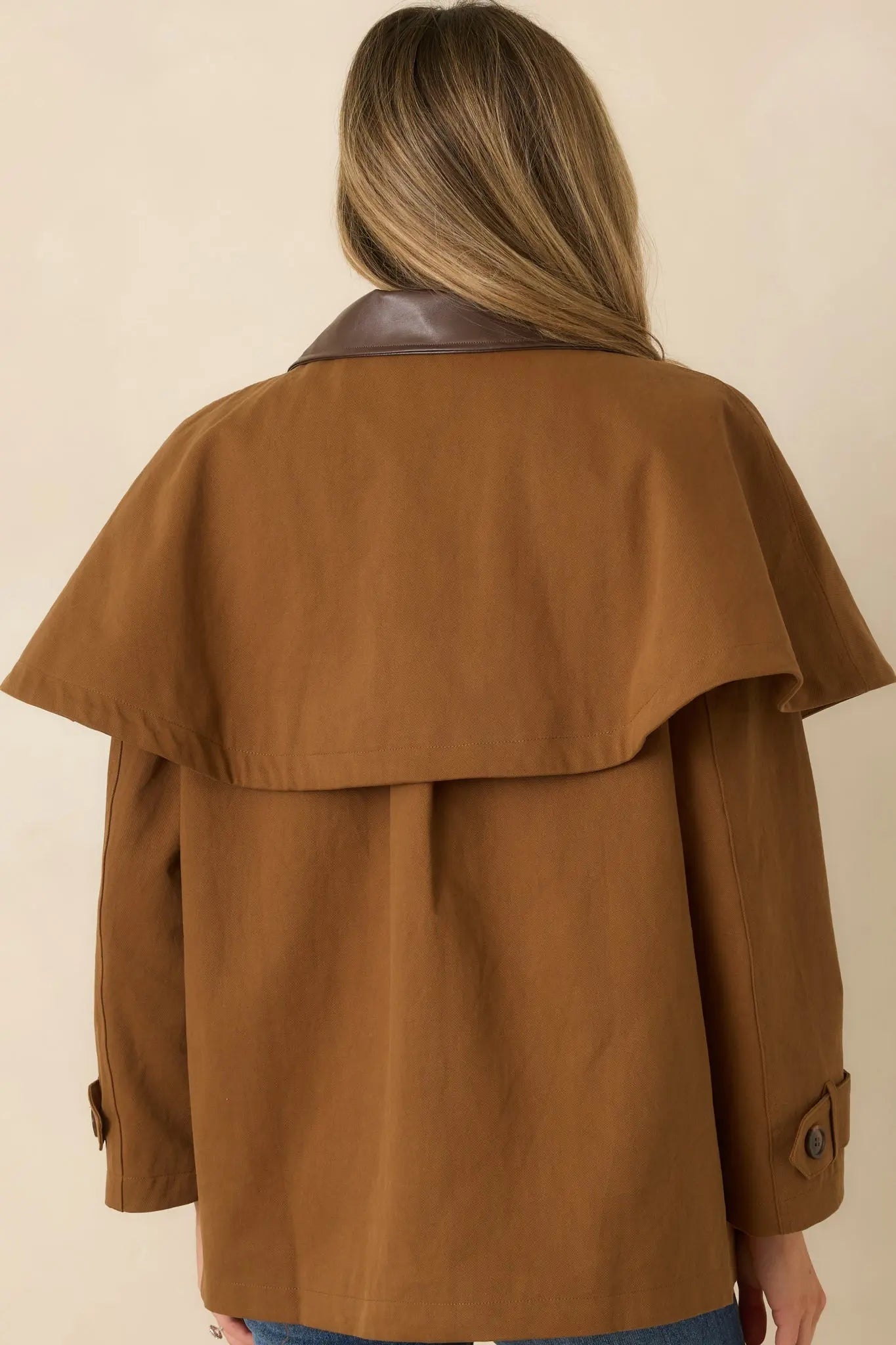 Women's Well Traveled Ways Brown Cotton Cape Back Utility Jacket | 100% Cotton 7