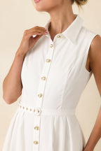 Women's What Can I Say White Cotton Sleeveless Button Front Belted Maxi Dress | 100% Cotton 1