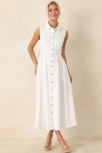 Women's What Can I Say White Cotton Sleeveless Button Front Belted Maxi Dress | 100% Cotton 2
