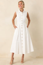 Women's What Can I Say White Cotton Sleeveless Button Front Belted Maxi Dress | 100% Cotton 3