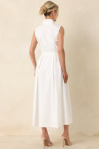 Women's What Can I Say White Cotton Sleeveless Button Front Belted Maxi Dress | 100% Cotton 6