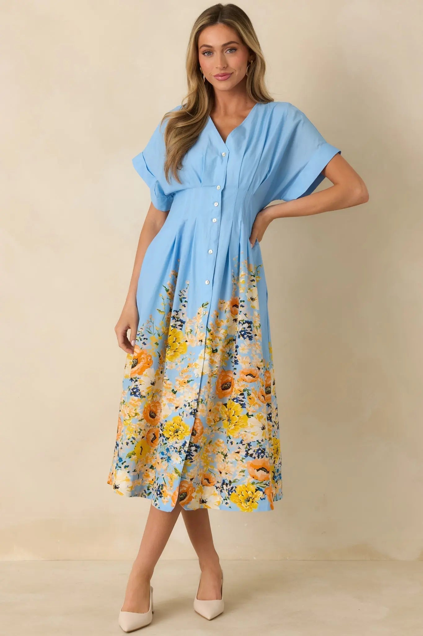 Women's What Comes Next Blue Multi Cotton Floral Midi Dress | 100% Cotton 1