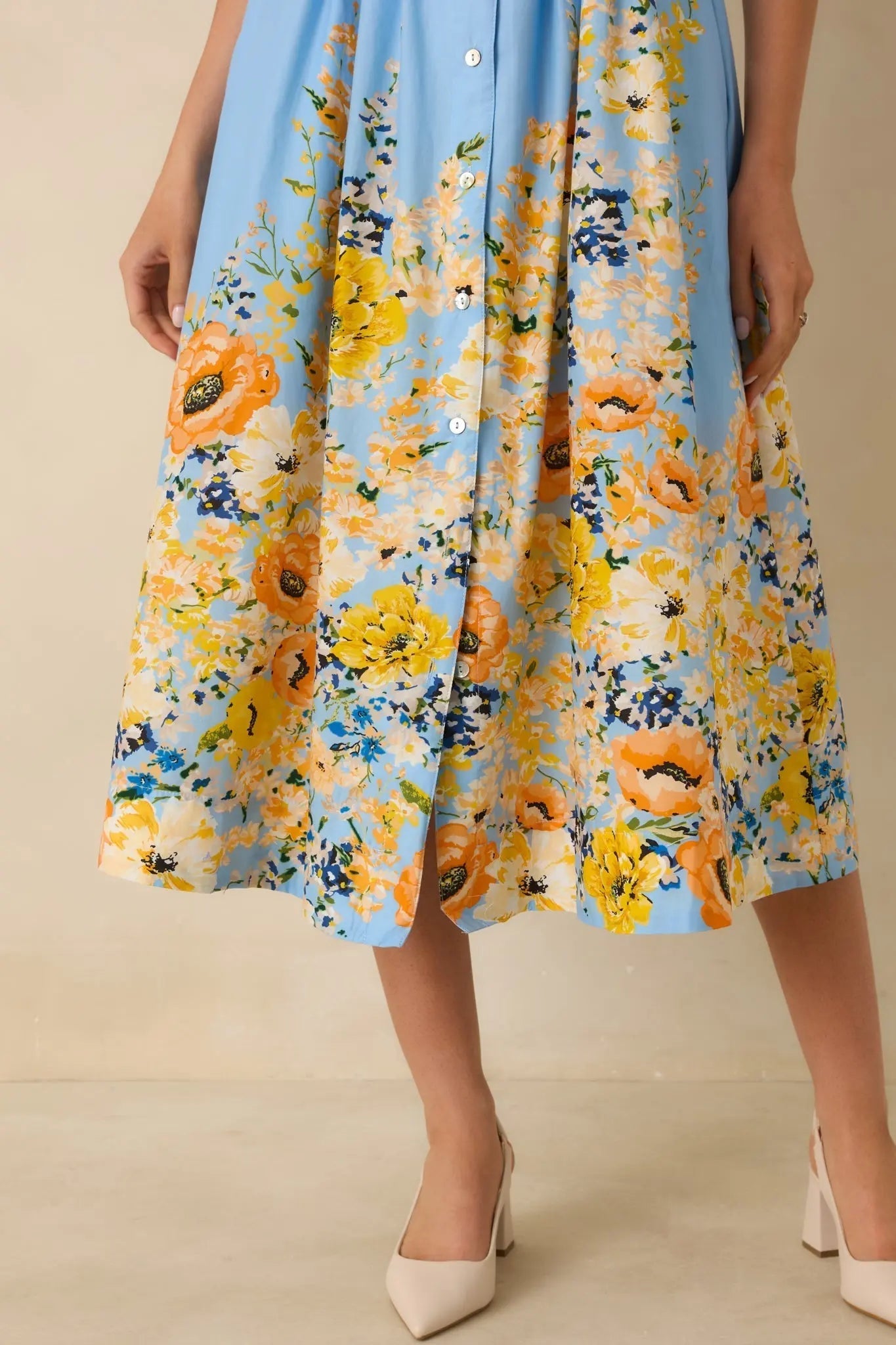 Women's What Comes Next Blue Multi Cotton Floral Midi Dress | 100% Cotton 2
