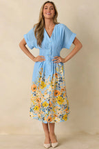 Women's What Comes Next Blue Multi Cotton Floral Midi Dress | 100% Cotton 3