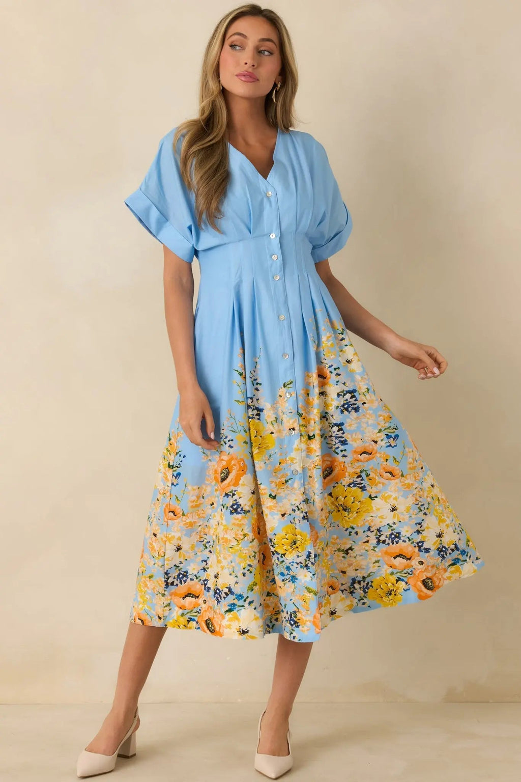 Women's What Comes Next Blue Multi Cotton Floral Midi Dress | 100% Cotton 4