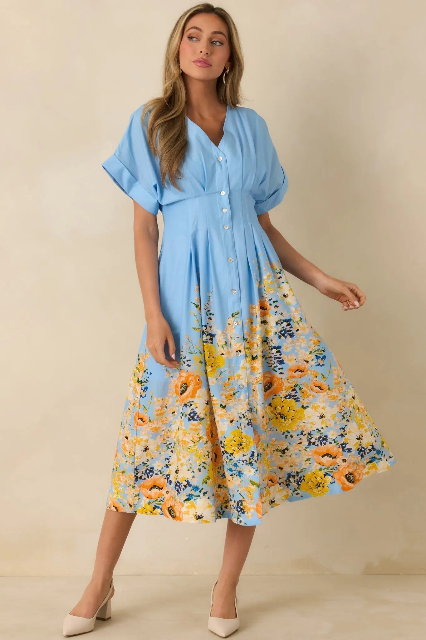 Women's What Comes Next Blue Multi Cotton Floral Midi Dress | 100% Cotton 4