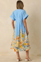 Women's What Comes Next Blue Multi Cotton Floral Midi Dress | 100% Cotton 6