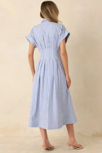 Women's What’s to Come Blue Stripe Belted Button Front Midi Dress | 63% Polyester & 35% Cotton 5