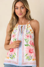 Women's Where You Found Me Ivory Multi Floral Halter Top | 70% Rayon & 30% Linen 1