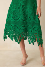 Women's Where the Party Is Green Lace V-Neck Sleeveless Midi Dress | 100% Polyester 4