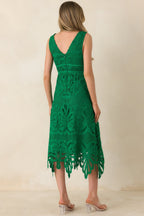 Women's Where the Party Is Green Lace V-Neck Sleeveless Midi Dress | 100% Polyester 7