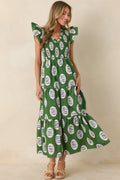 Women's Where the Sun Goes Green Multi Cotton Fish Pattern Maxi Dress | 100% Cotton 0
