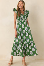 Women's Where the Sun Goes Green Multi Cotton Fish Pattern Maxi Dress | 100% Cotton 4