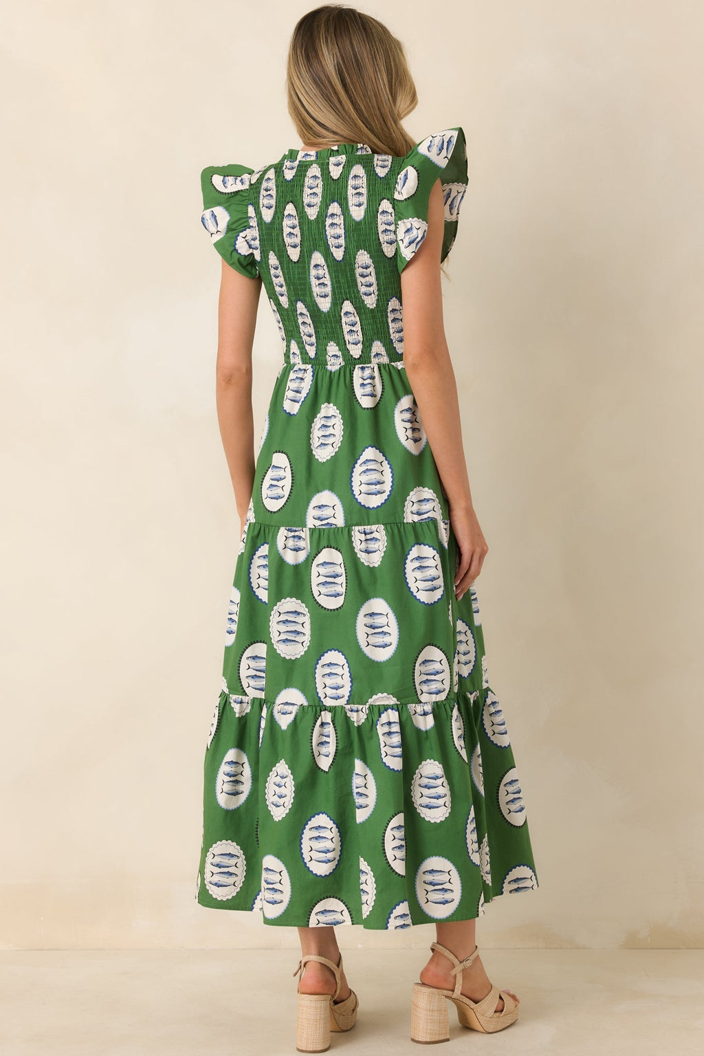 Women's Where the Sun Goes Green Multi Cotton Fish Pattern Maxi Dress | 100% Cotton 6