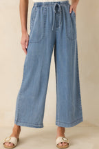 Women's Wherever You’re Going Medium Wash Denim Wide Leg Drawstring Pants | 100% Lyocell 3