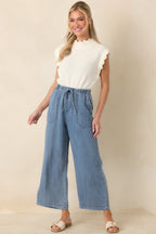Women's Wherever You’re Going Medium Wash Denim Wide Leg Drawstring Pants | 100% Lyocell 4