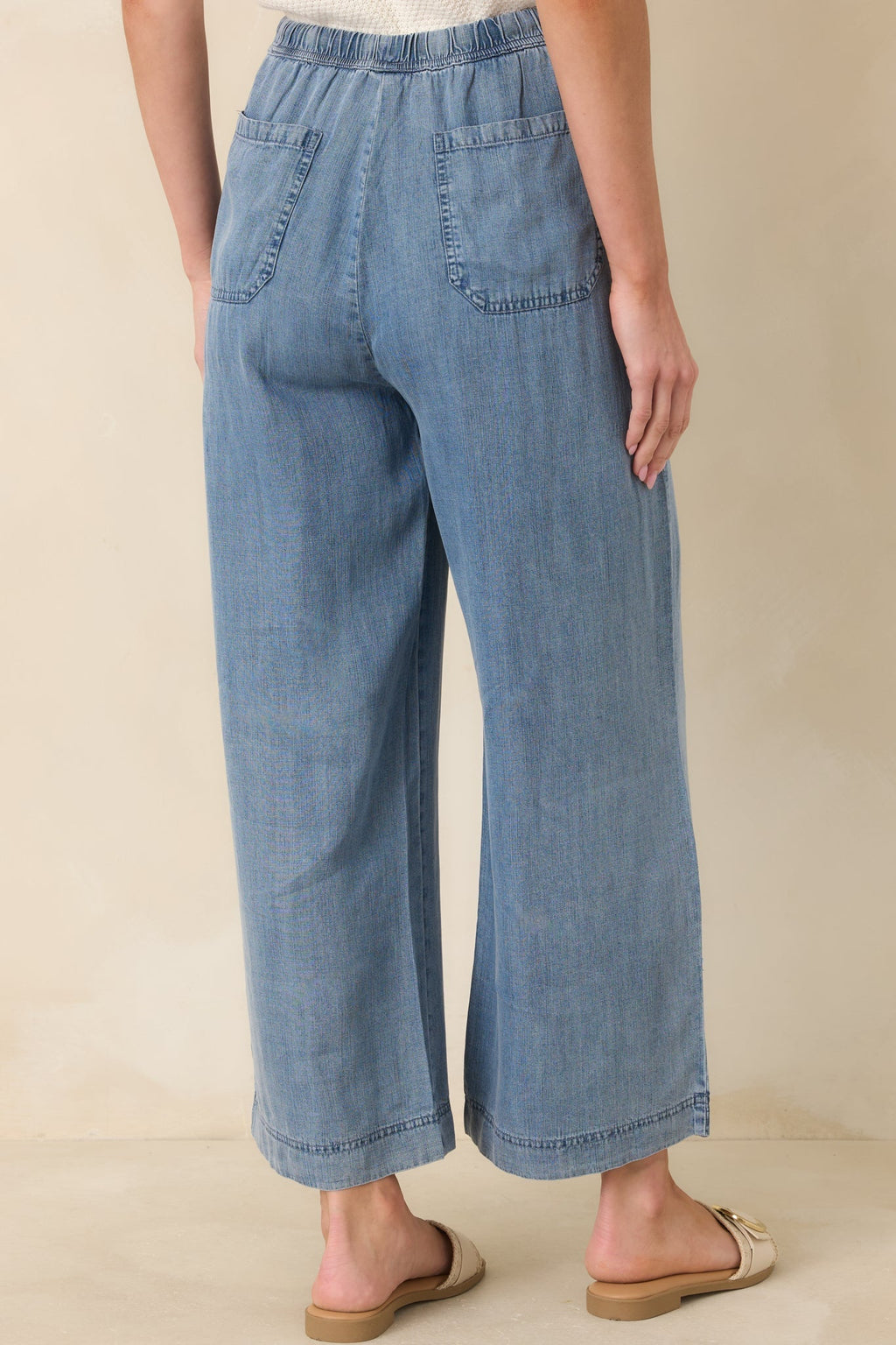 Women's Wherever You’re Going Medium Wash Denim Wide Leg Drawstring Pants | 100% Lyocell 6