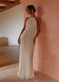 Women's White Maxi Dress with Halter Neckline & Lace Detailing | Chic Long Dress for Effortless Sophistication - Women's 0