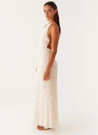Women's White Maxi Dress with Halter Neckline & Lace Detailing | Chic Long Dress for Effortless Sophistication - Women's 3