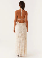 Women's White Maxi Dress with Halter Neckline & Lace Detailing | Chic Long Dress for Effortless Sophistication - Women's 4