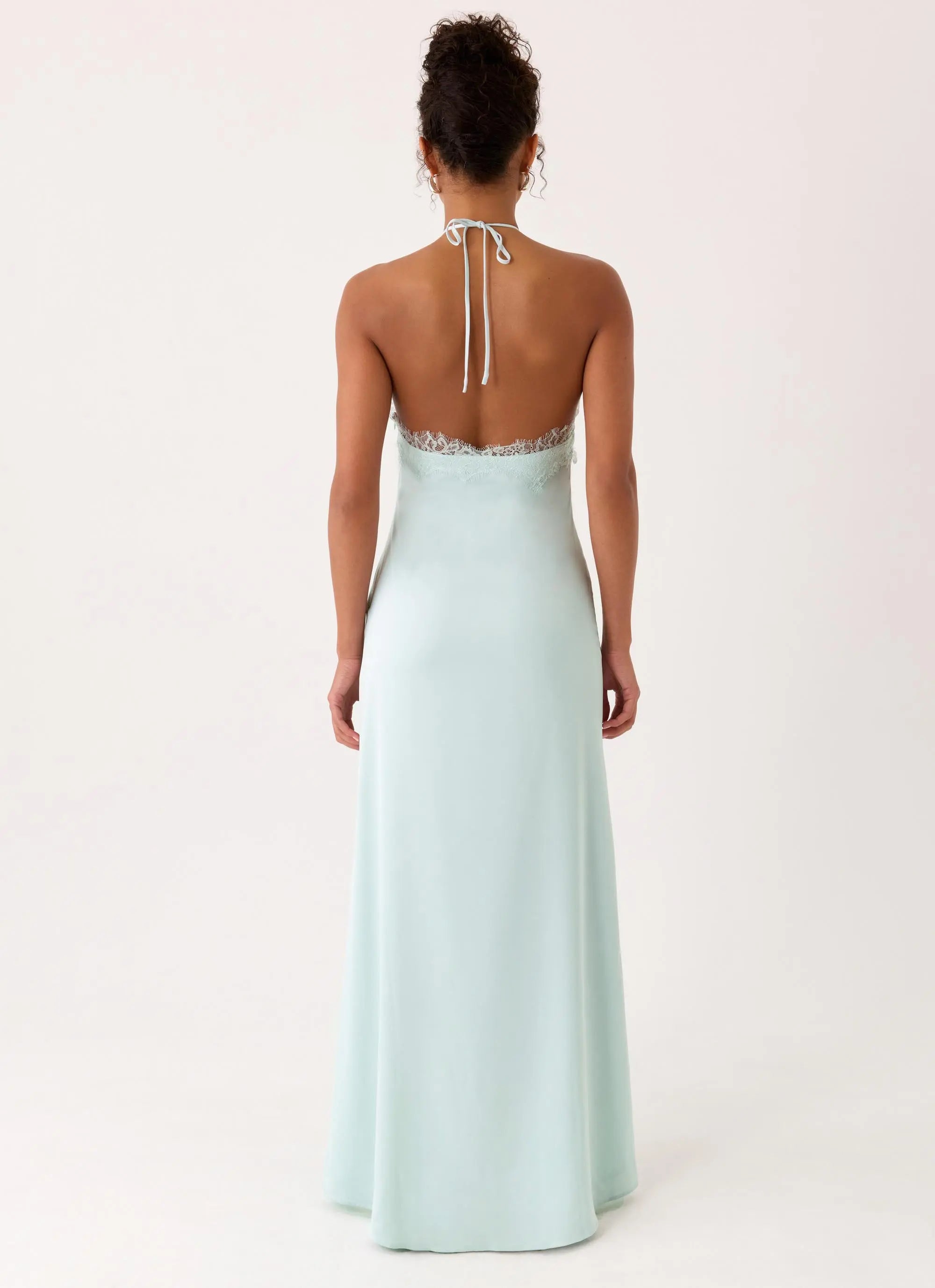 Women's White Maxi Dress with Lace Trim & Halter Neckline | Flattering Long Dress for Effortless Style - Women's | Halte 2