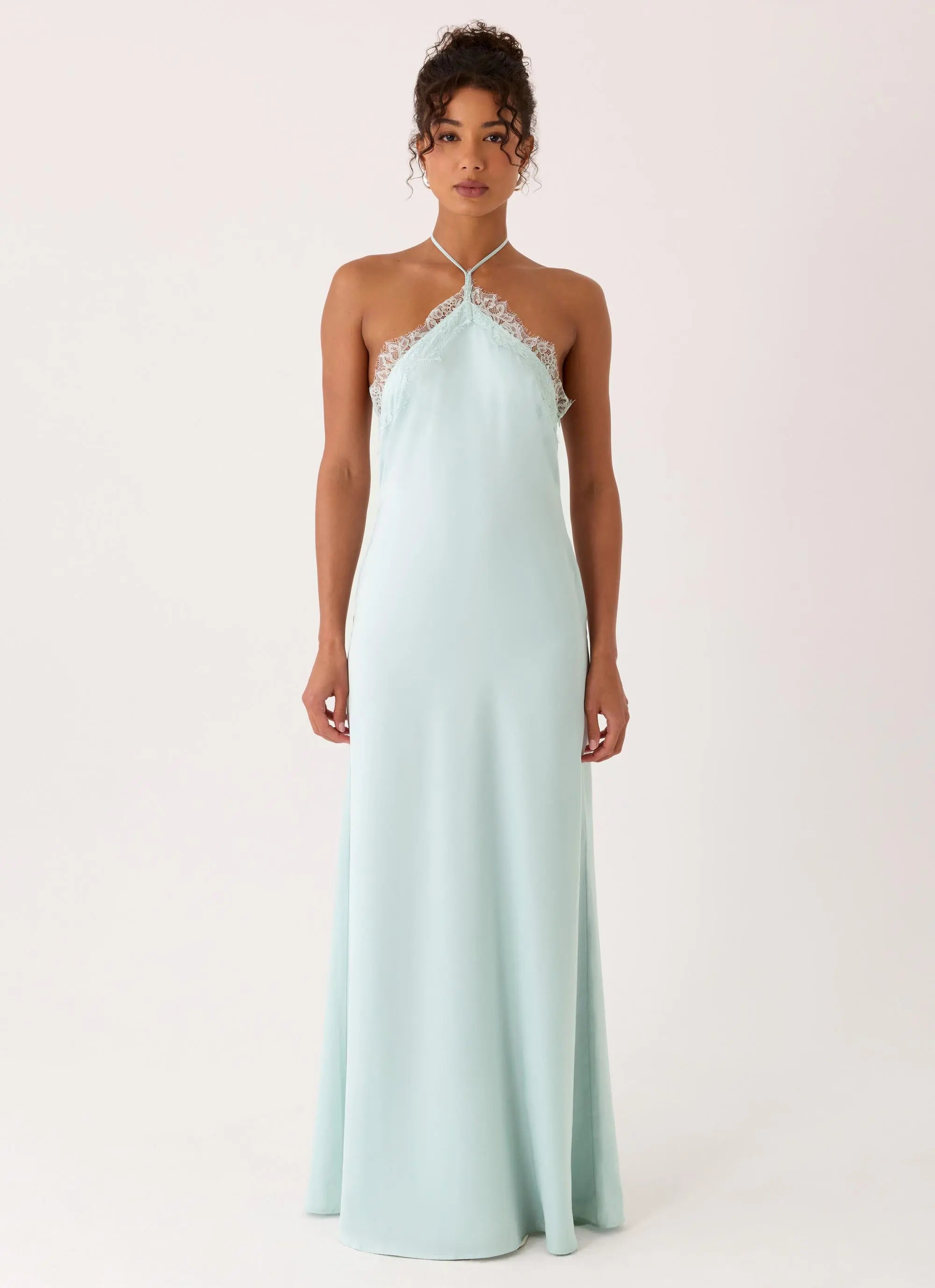 Women's White Maxi Dress with Lace Trim & Halter Neckline | Flattering Long Dress for Effortless Style - Women's | Halte 3