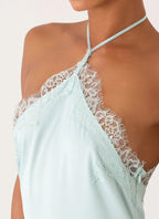 Women's White Maxi Dress with Lace Trim & Halter Neckline | Flattering Long Dress for Effortless Style - Women's | Halte 4