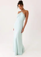 Women's White Maxi Dress with Lace Trim & Halter Neckline | Flattering Long Dress for Effortless Style - Women's | Halte 5