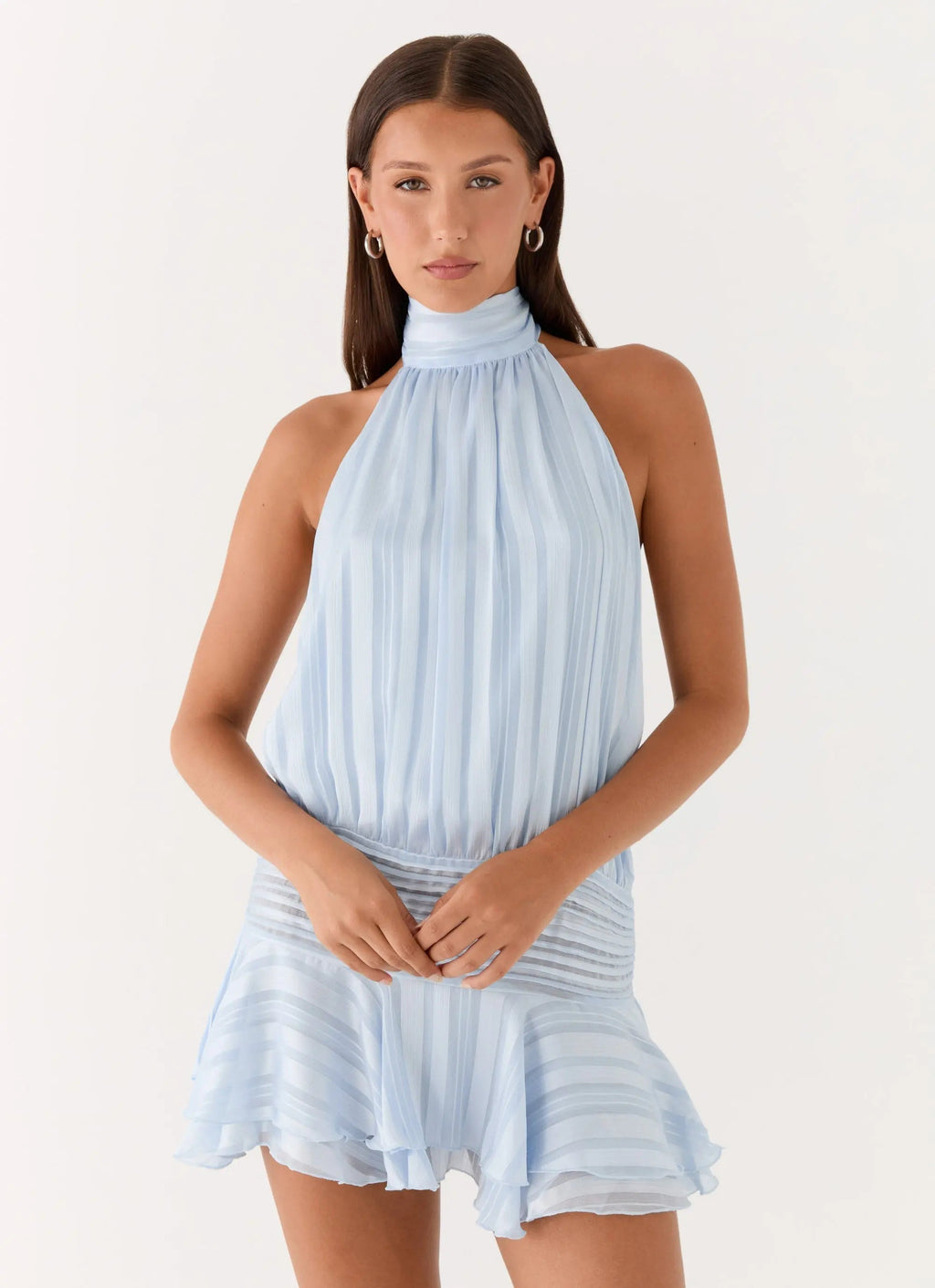 Women's Willow Collection | Chiffon Mini Dress with Halter Neckline | Elegant Design for Effortless Style - Women's | Ha 0