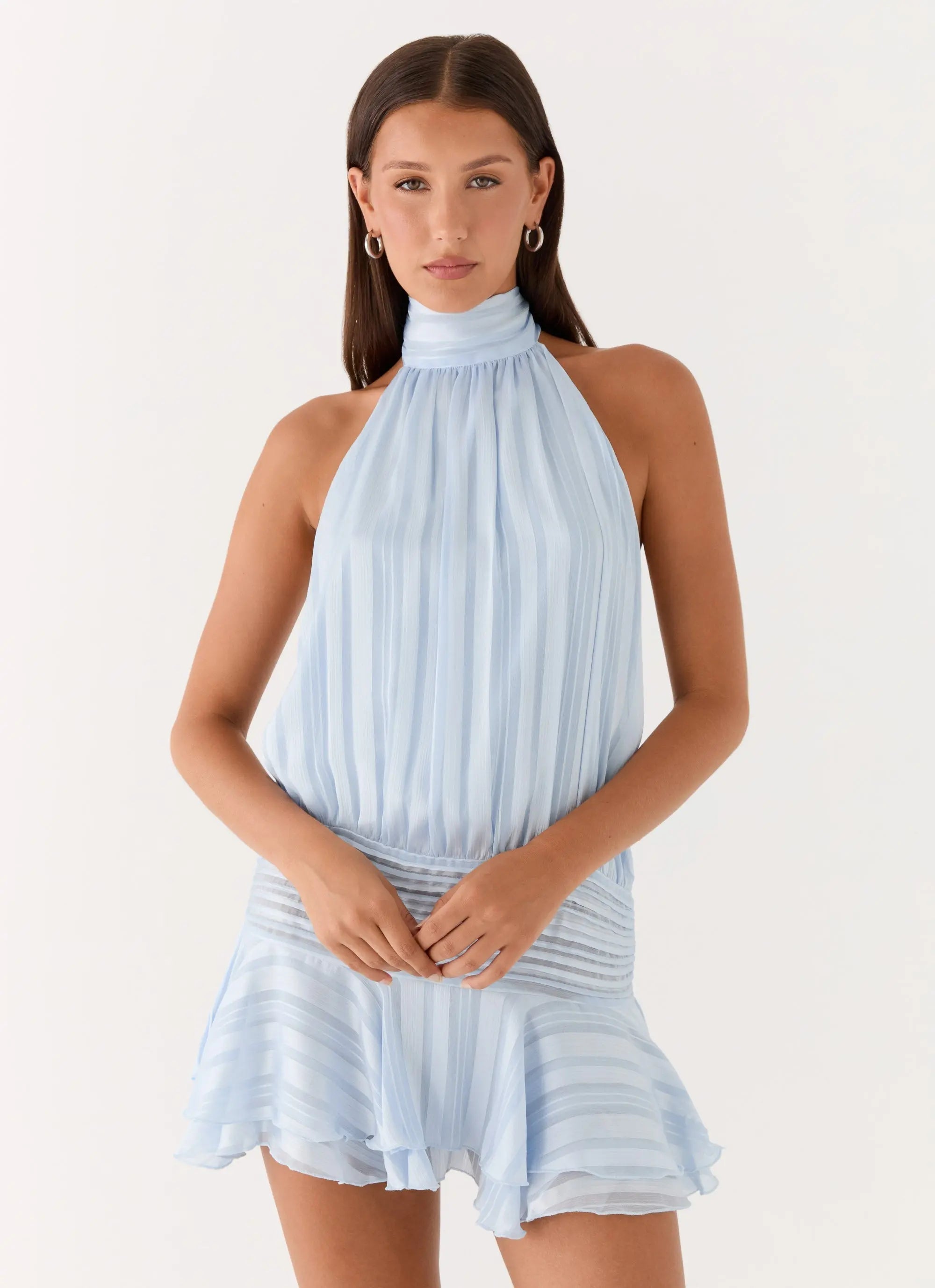 Women's Willow Collection | Chiffon Mini Dress with Halter Neckline | Elegant Design for Effortless Style - Women's | Ha 0