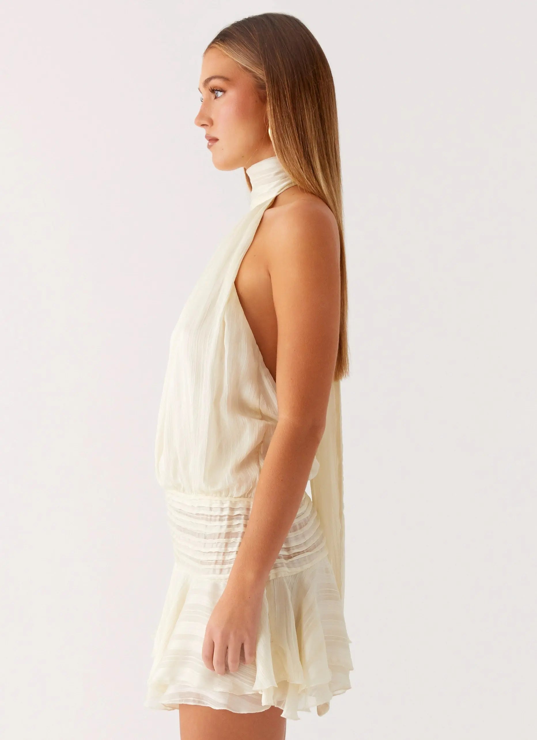 Women's Willow Collection | Women's Chiffon Mini Dress with Halter Neckline | Elegant White Cocktail Dress for Effortles 1