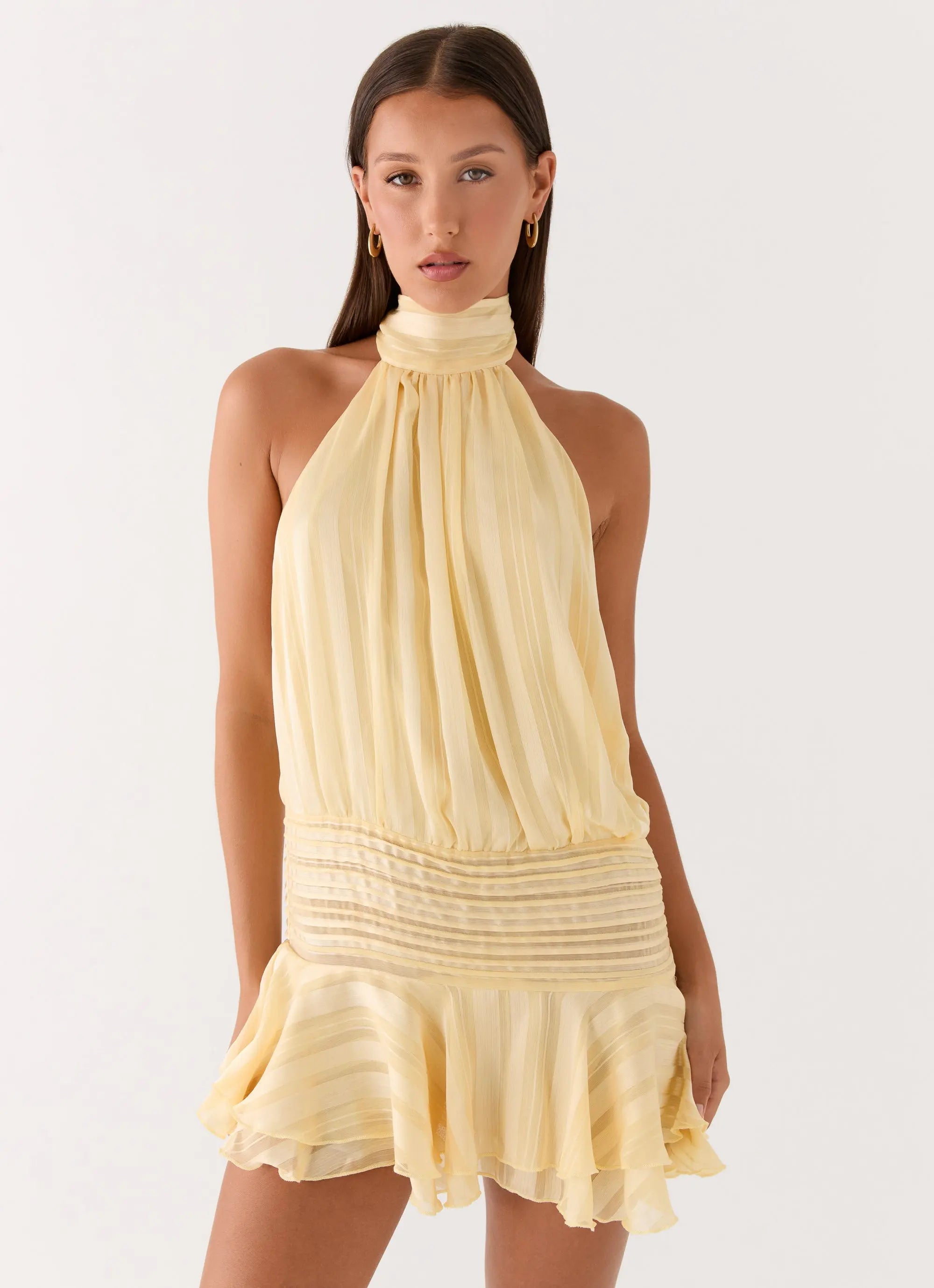 Women's Willow Collection | Women's Chiffon Mini Dress with Halter Neckline | Flattering Fit for Summer Events | Halter  0