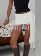 Women's Winita Macrame Tassel Mini Skirt Cream | Tassel mini skirt in macrame fabric 0