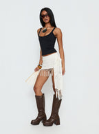 Women's Winita Macrame Tassel Mini Skirt Cream | Tassel mini skirt in macrame fabric 3