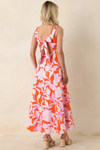 Women's Worth Showing Off Orange & Orchid Pink Floral Tie Back Maxi Dress | 100% Cotton 6