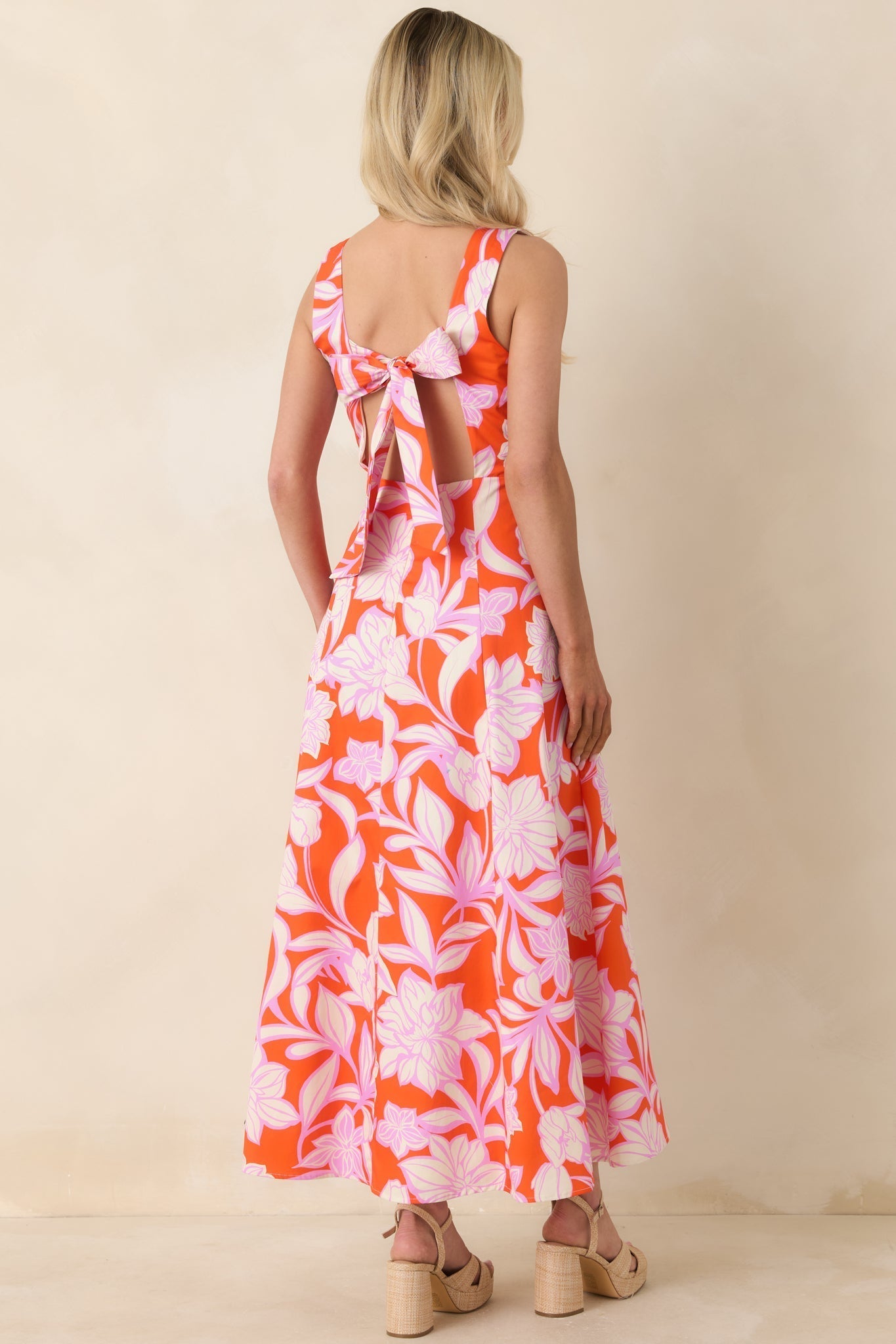 Women's Worth Showing Off Orange & Orchid Pink Floral Tie Back Maxi Dress | 100% Cotton 6