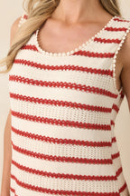 Women's Worth Talking About Red & Ivory Stripe Knit Sleeveless Maxi Dress | 56% Polyester 1