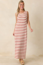 Women's Worth Talking About Red & Ivory Stripe Knit Sleeveless Maxi Dress | 56% Polyester 3