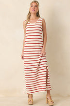 Women's Worth Talking About Red & Ivory Stripe Knit Sleeveless Maxi Dress | 56% Polyester 4