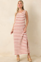 Women's Worth Talking About Red & Ivory Stripe Knit Sleeveless Maxi Dress | 56% Polyester 5