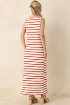 Women's Worth Talking About Red & Ivory Stripe Knit Sleeveless Maxi Dress | 56% Polyester 6