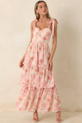 Women's Written in Flowers Coral Pink Floral Tie Strap Maxi Dress | 100% Polyester Contrast: 100% Polyester 0