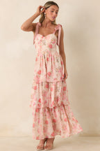 Women's Written in Flowers Coral Pink Floral Tie Strap Maxi Dress | 100% Polyester Contrast: 100% Polyester 3