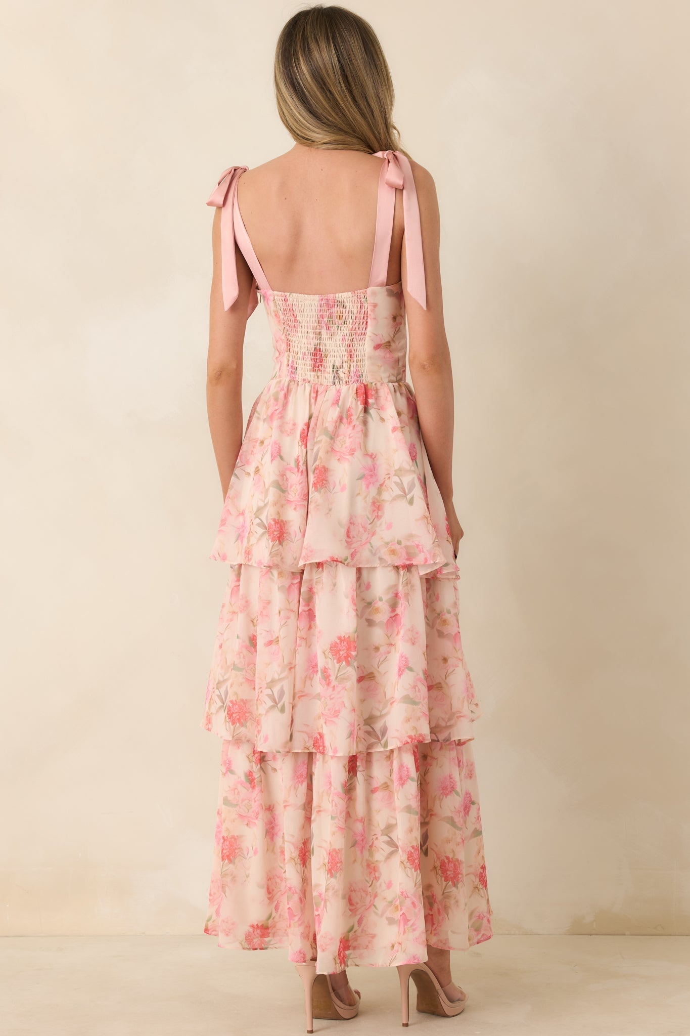 Women's Written in Flowers Coral Pink Floral Tie Strap Maxi Dress | 100% Polyester Contrast: 100% Polyester 6